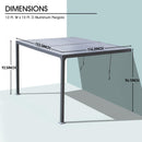 BPS 13 x 10 ft. Outdoor Aluminum Wall Mounted Louvered Pergola Waterproof Gazebo Sun Shade Shelter with 2 Adjustable Rainproof Panels for Patio, Garden, Backyard Lawn & Garden - Dark Gray