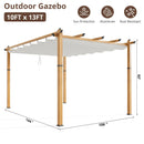 10x13 Ft Outdoor Retractable Pergola with Sun Shade Canopy, Heavy-Duty Aluminum Canopy Pergola Kits for Backyard, Faux Wood Grain Metal Patio Gazebo for Garden, Porch Beach, Grape Trellis - Beige