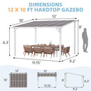 AECOJOY 12' x 10' White Pergola Gazebo, Large Wall Mounted Pergolas and Gazebos on Clearance, Outdoor Patio Lean to Hard Top Gazebo Metal Awnings for Decks,Patio, Porch, Backyard and More