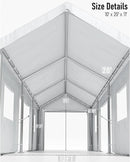 IDEALHOUSE 10x20ft Heavy Duty Carport with Roll-Up Windows - Portable Garage with Removable Sidewalls & Doors, All-Season Tarp Shelter for Cars, Trucks, Boats & Motorcycles (White)