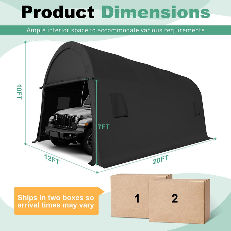 COBIZI Carport 12x20 FT Heavy Duty, Portable Garage, Carport Canopy with All-Steel Metal Frame & Vents, Round Style Outdoor Storage Shed for Car, Truck, Boat, Patio Furniture Anti-Snow Waterproof