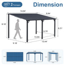 COBANA 10' x 14' Large Gazebo, Hardtop Wall Mounted Lean to Gazebo Pergola with Metal Roof for Patio, Deck, Backyard