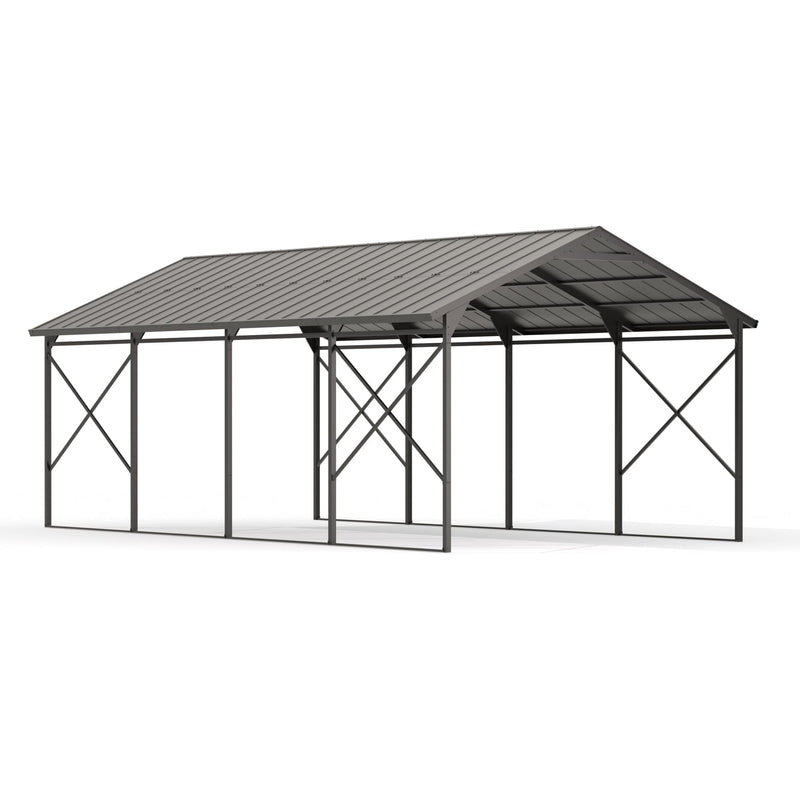 Gotland 12FT x 22FT Heavy Duty Metal Carport, Outdoor Garage Car Shelter with Reinforced Steel Frame, Galvanized Metal Roof, Weather-Resistant Canopy for Cars (Black)