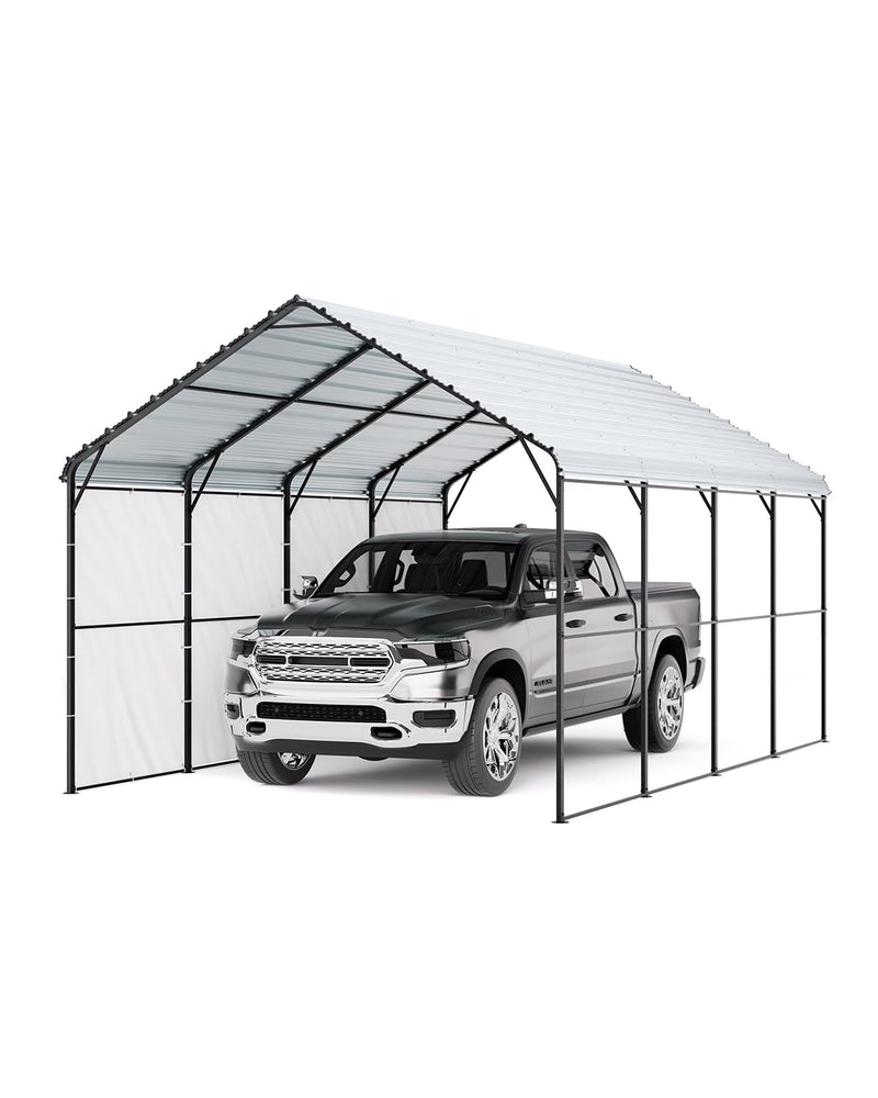 VEVOR Heavy Duty Metal Carport, 12' x 20' Outdoor Carport with Galvanized Steel Frame & Roof, Car Tent Garage Shade with Removable Sidewalls, Multi-Use Car Shelter for Pickup, Boat, Car & Tractors