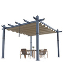 Garvee 10x13 Ft Aluminum Pergola with Retractable Canopy Metal Gazebo for Modern Backyard Deck Porch Grape Trellis(Khaki)