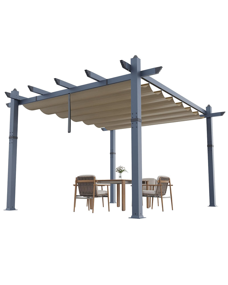Garvee 10x13 Ft Aluminum Pergola with Retractable Canopy Metal Gazebo for Modern Backyard Deck Porch Grape Trellis(Khaki)