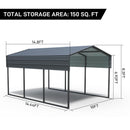 Outvita Heavy Duty Metal Carport, 10x15FT, Gray, Vehicle Protection, Outdoor Gatherings