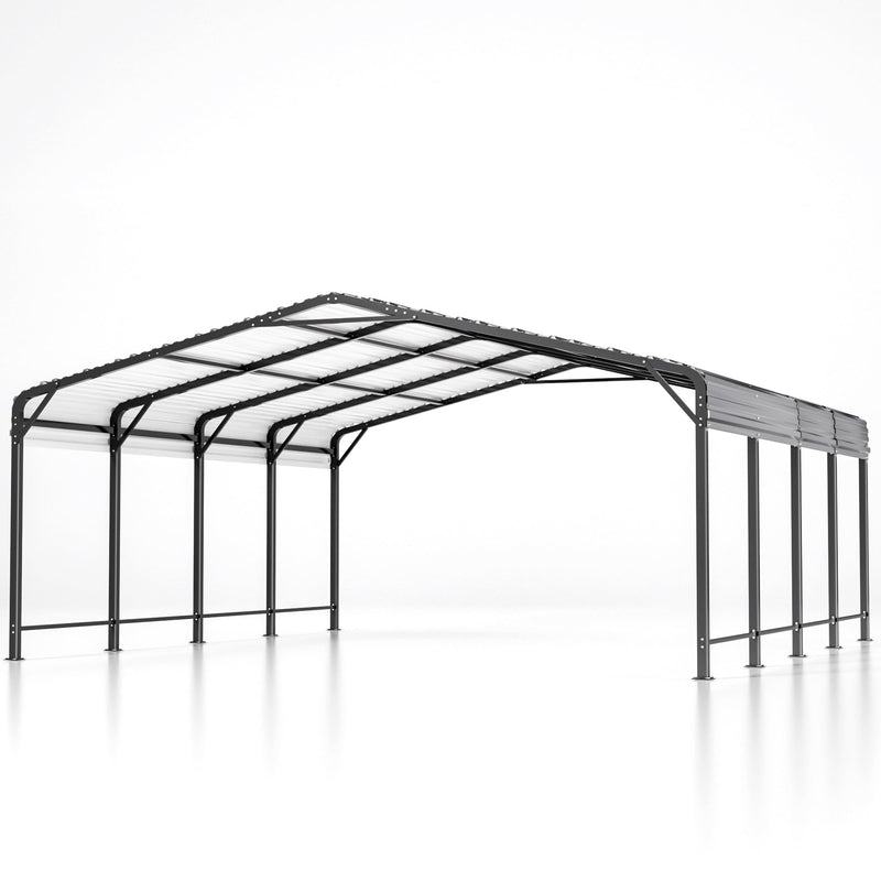 AirWire 20x20 FT Metal Carport with Heavy Duty Carport Canopy, Car Port with Reinforced Base and Five Canopy Beams, Car Garage Shelter for Car, Boats and Truck