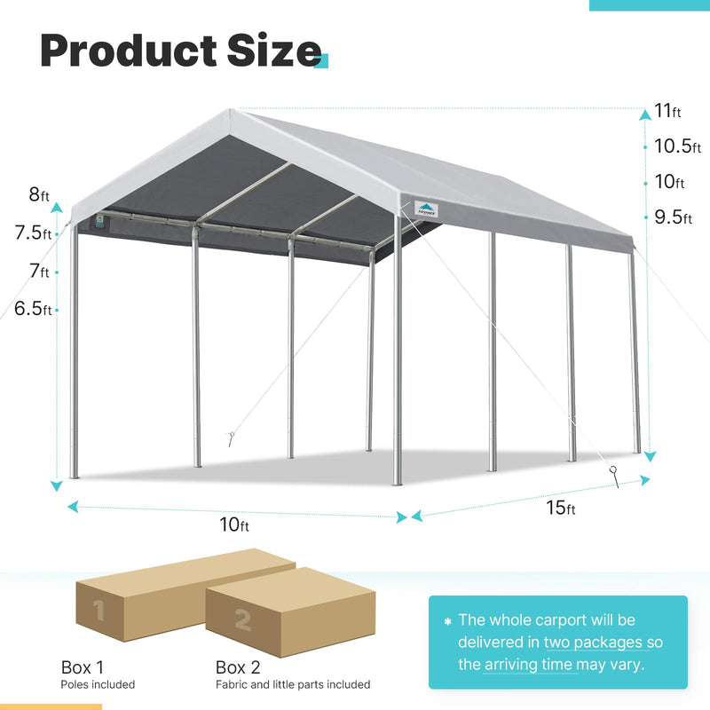 ADVANCE OUTDOOR 10x20 ft Heavy Duty Carport Potable Car Canopy Garage Party Tent Boat Shelter, Adjustable Height from 9.5 ft to 11 ft, Gray