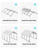 13 X 16 FT Metal Carport, Heavy Duty Carport Reinforced Frame and Steel Roof, All-Weather Shelter for Pickups, Boats, Cars, and Tractors