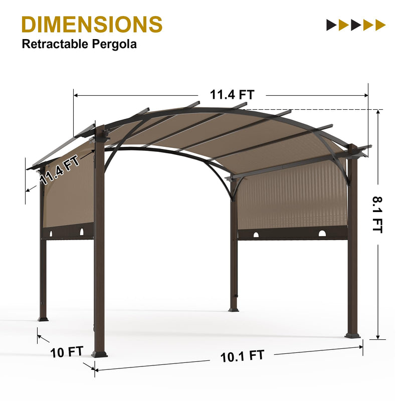 COOS BAY Outdoor Patio Pergola 11.4x11.4 ft with Retractable Textilene Canopy Top, Metal Frame Sun Shade for Backyard, Garden, Porch and Deck, Beige