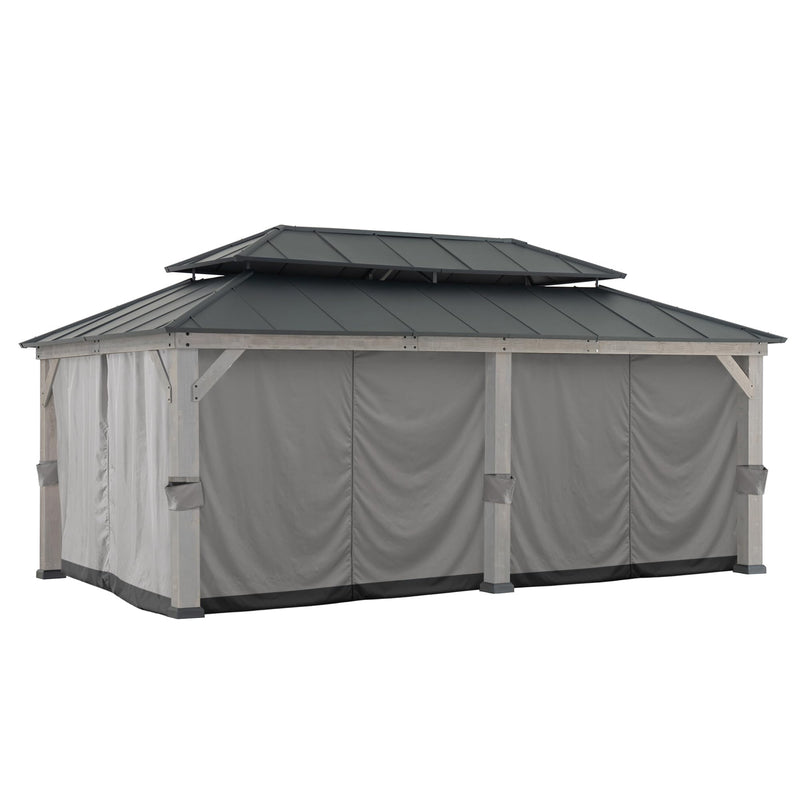 Sunjoy Replacement Curtains, Waterproof 6-Panel Screen Walls Outdoor Curtain for 12 x 20 ft Gazebo, Patio & Backyard Protection, Grey