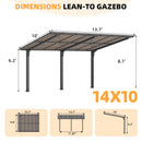 AECOJOY 14' x 10' Gazebo for Patio, Hard Top Lean to Gazebo Pergola Carport, Freestanding Shelter Pergolas and Gazebos Clearance with Patio Roof, Wall-Mounted Heavy Duty Awnings for Patio, Decks