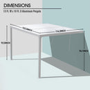 BPS 13 x 10 ft. Outdoor Aluminum Wall Mounted Louvered Pergola Waterproof Gazebo Sun Shade Shelter with 2 Adjustable Rainproof Panels for Patio, Garden, Backyard Lawn & Garden - White