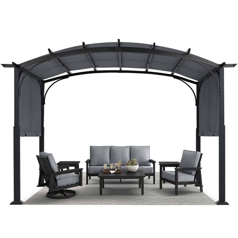 MASTERCANOPY 10x12ft Outdoor Retractable Pergola with Sun Shade Canopy Patio Metal Garden Pergola,Dark Grey