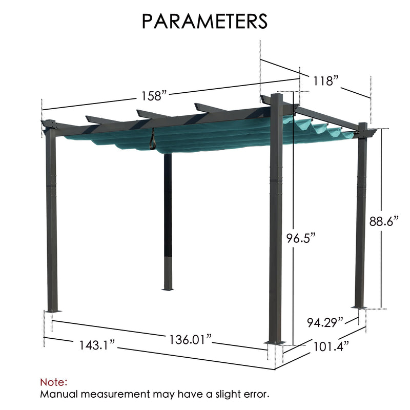 Kozyard Morgan Outdoor Retractable Pergola with Sun Shade Canopy 10' x 13' Patio Aluminum Pergola Shelter for Backyard Deck Garden Modern Metal Grill Gazebo (10ft x 13 ft Blue)