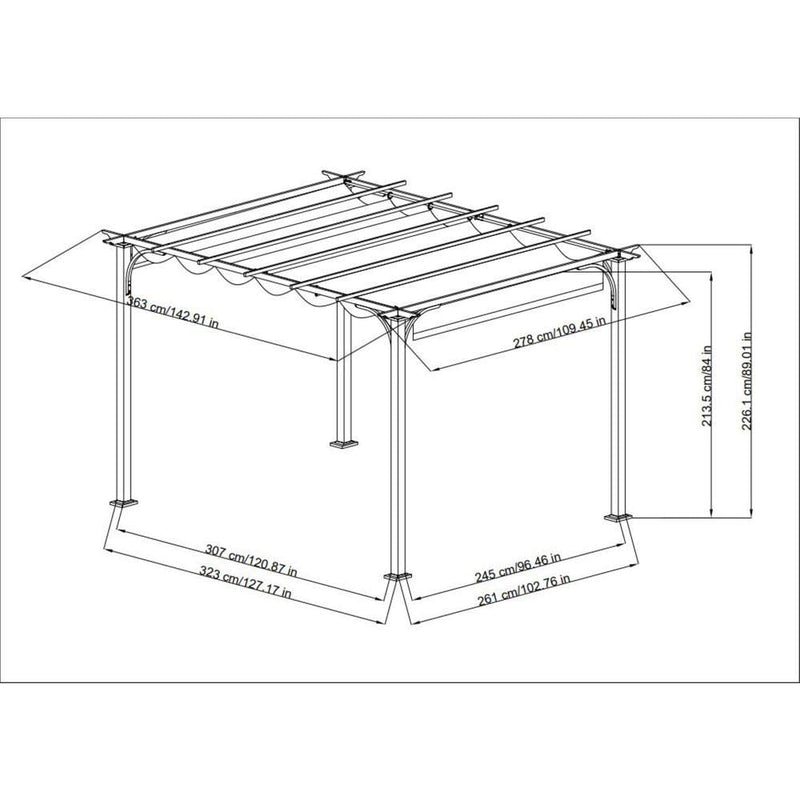 Sunjoy Outdoor Pergola 9 x 12 ft. Patio Black Steel Frame Pergola with Retractable Beige Canopy Shade for Backyard, Garden Activities