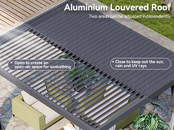 Aoxun Louvered Pergola 12' x 16' Outdoor Aluminum Pergola with Adjustable Top for Decks, Gardens and Backyards, Gray