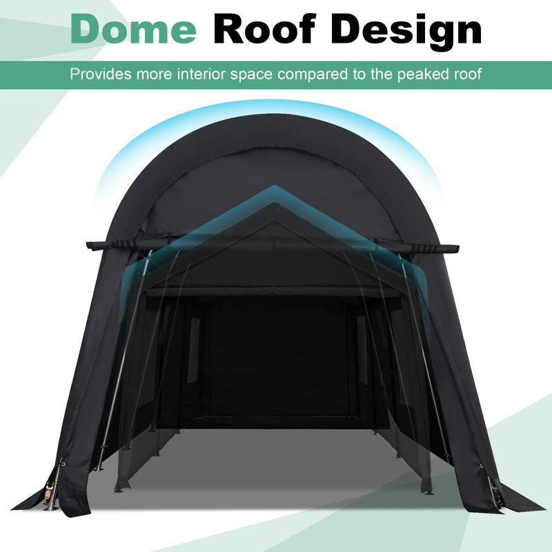 COBIZI Carport 10x15 FT Heavy Duty, Portable Garage, Carport Canopy with All-Steel Metal Frame & Vents, Round Style Outdoor Storage Shed for Car, Truck, Boat, Patio Furniture Anti-Snow Waterproof