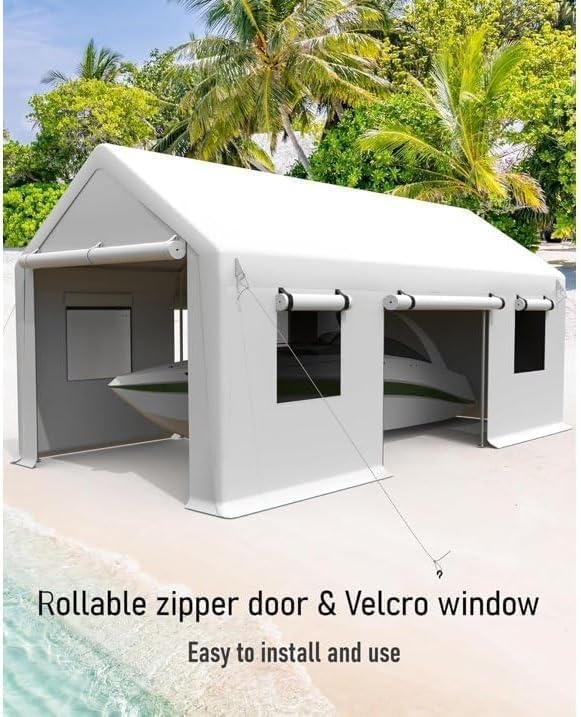IDEALHOUSE 10x20ft Heavy Duty Carport with Roll-Up Windows - Portable Garage with Removable Sidewalls & Doors, All-Season Tarp Shelter for Cars, Trucks, Boats & Motorcycles (White)
