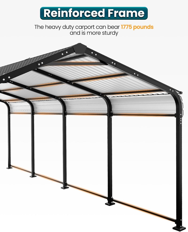 Metal Carport 12x21 Heavy Duty Easy Snow Off & Self Draining Design, 70KG/㎡ Load Ideal for Snow/Rain/Wind Conditions, Enhanced Base & Double Rust Proof Coating & Galvanized for Boats and Car, Truck
