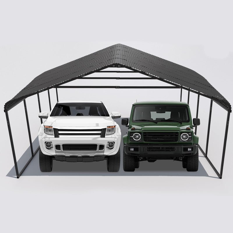 20x20 FT Metal Carport Canopy Heavy Duty with Galvanized Steel Roof & Frame, All-Weather Portable Car Garage Shelter for Cars, Safe Boat Cover Car Ports for Yard