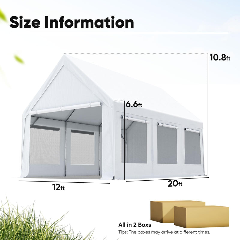 Quictent Heavy Duty 12x20 ft Carport Tent with Ultra-High Peak & Ventilation Windows, Waterproof Outdoor Canopy Shelter for Events, Storage, Parking & Wedding - White