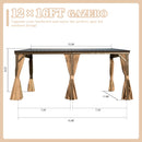 Domi 12x16FT Wall-Mounted Hardtop Gazebo, Aluminum Lean to Gazebo with Galvanized Steel Sloping Roof, Curtains & Netting for Outdoor Patio, Deck, Backyard, Garden Parties