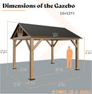 LUXOAK 10x12 ft Wood Gazebo, Hardtop Pergola with Steel Gable Roof, Outdoor Gazebo with Guest House for Garden, Porch, Patio, Black + Natural Wood