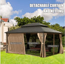 Domi 12'x16' Hardtop Gazebo Canopy Metal,Outdoor Aluminum Gazebo with Galvanized Steel Double Roof,Curtain and Netting,Permanent Gazebo Pavilion for Patio Deck,Backyard