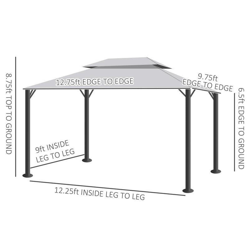 Outsunny 10' x 13' Patio Gazebo, Outdoor Gazebo Canopy Shelter with Netting and Curtains, Aluminum Frame for Garden, Lawn, Backyard and Deck, Light Gray