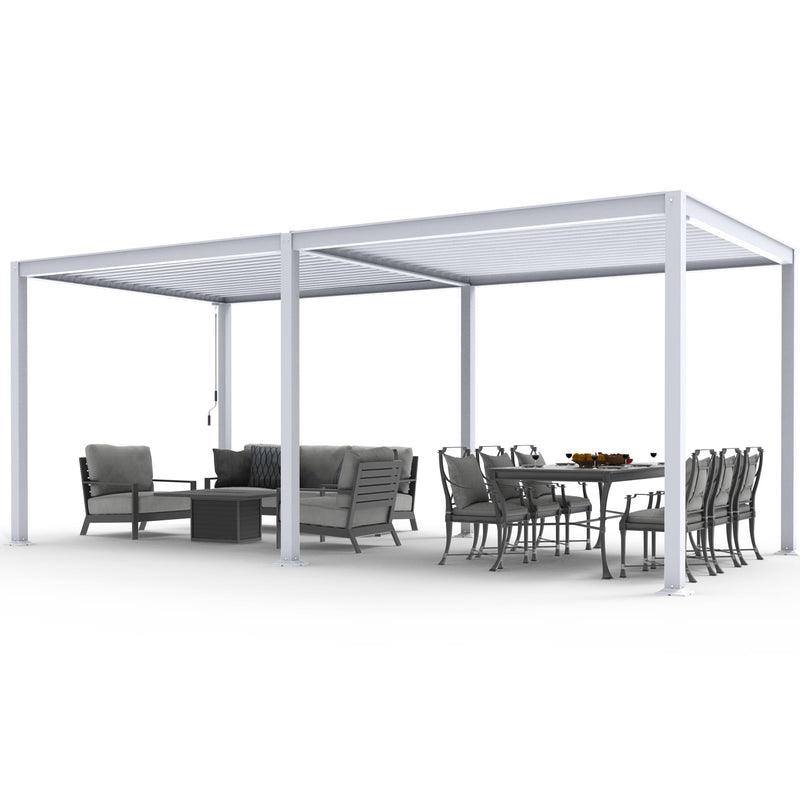 MASTERCANOPY 12’ X 20’ Louvered Pergola Outdoor Aluminum Patio Pergola with Adjustable Roof for Deck Backyard Garden (White)