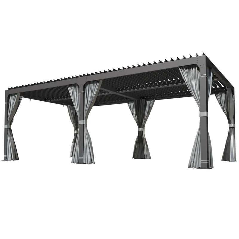 YOLENY Louvered Pergola 12x24, All Aluminum Pergola with Adjustable Rainproof Roof, Outdoor Pergola with Curtains and Nets for Patio & Garden, Dark Grey