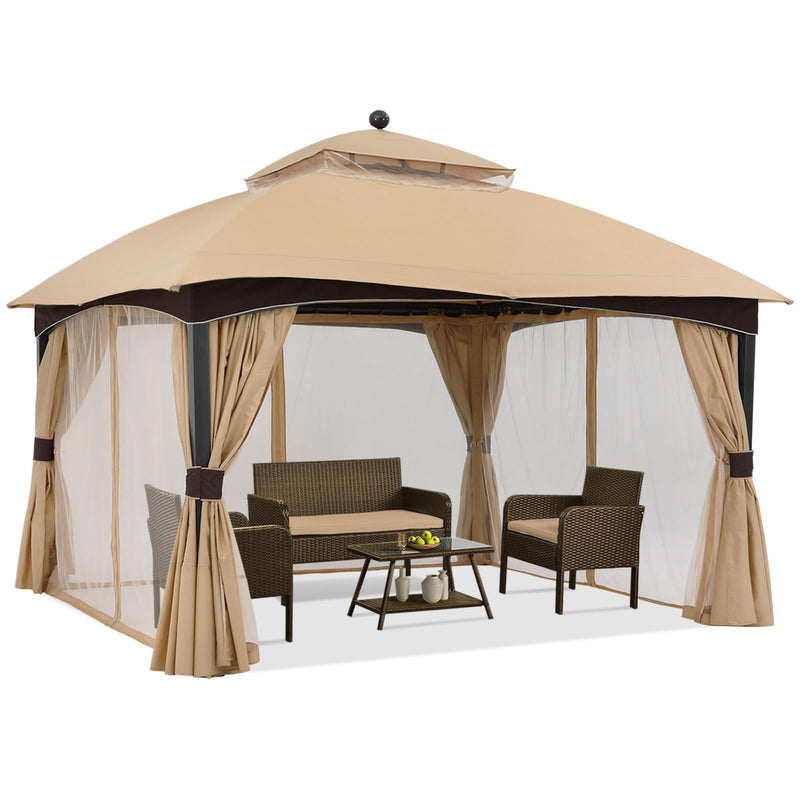 ABCCANOPY Outdoor Gazebo 11x13 with Netting - Double Roof Patio Gazebos for Backyard Garden Deck Lawn, Beige