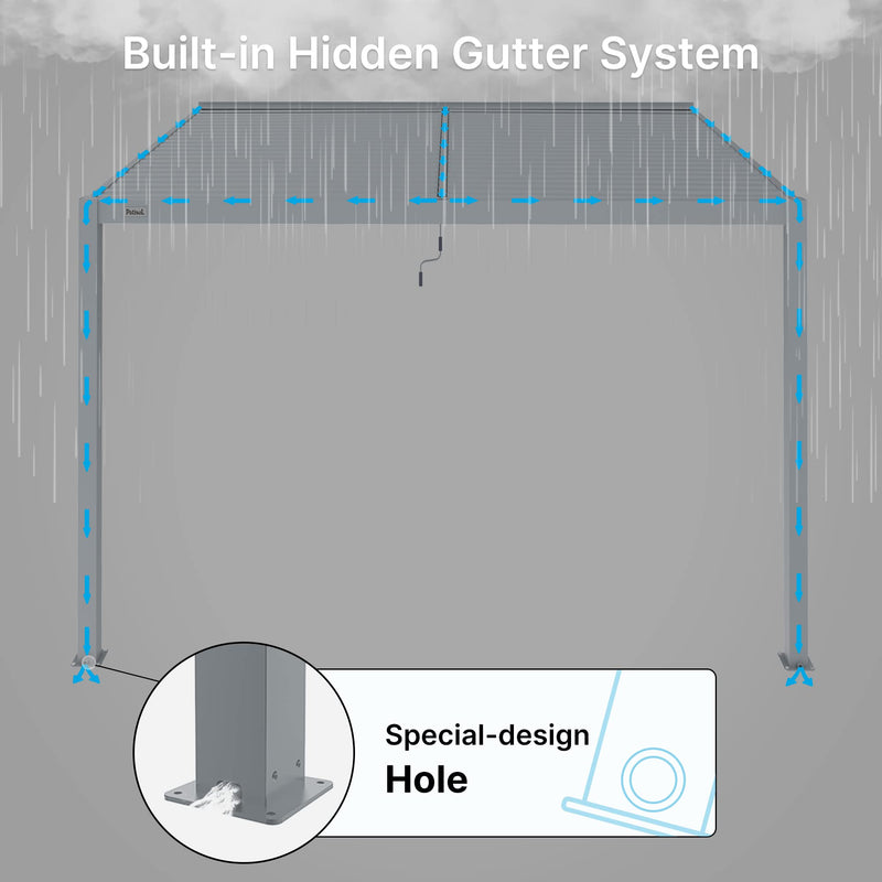 PATISOL Louvered Pergola Against The Wall Outdoor Patio 13'x10' Full Aluminum Pergola Wall Mounted Attached Adjustable Roof Hardtop Rainproof Gazebo for Deck Garden Yard Beach (Grey)