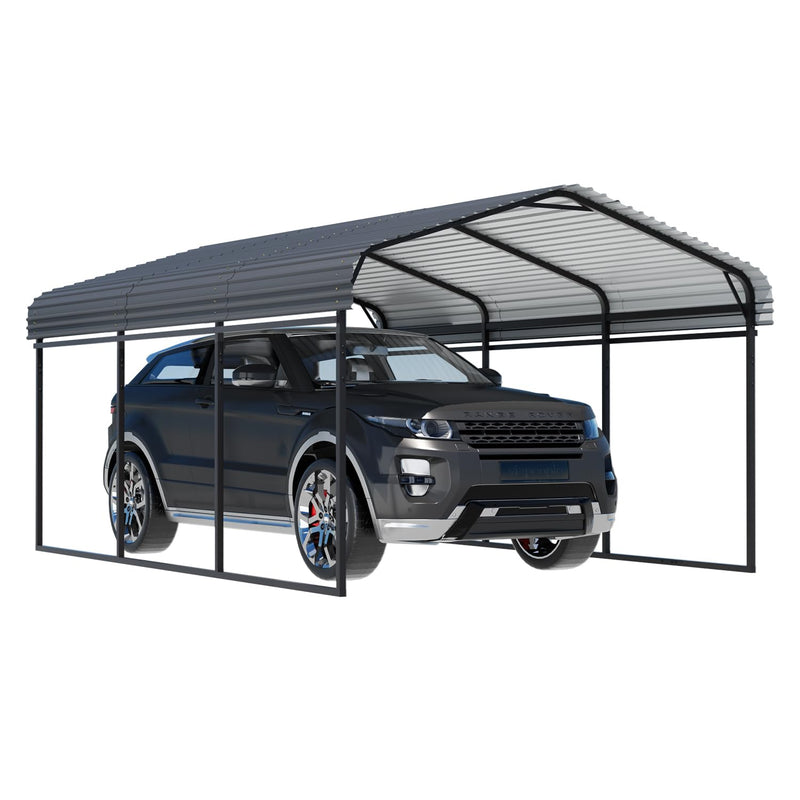 EBE 10 x 15 FT Metal Carport, Heavy Duty Carports with Galvanized Steel Roof, Outdoor Carport Canopy Garage Shelter Shade for Car, SUV, Truck, Boats and Tractors