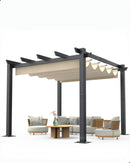 GAOMON 10x10 Ft Outdoor Aluminum Pergola with Upgraded Retractable Canopy, Outdoor Shelter Suitable for Gardens, Backyard, Lawn, Deck - Khaki.