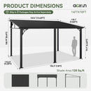 Aoxun 10' x 14' Lean to Gazebo, Upgraded Hardtop Outdoor Pergola with Sloping Galvanized Steel Roof, Large Wall-Mounted Heavy Duty Awnings for Patio, Backyard, Deck, Porch (Black)