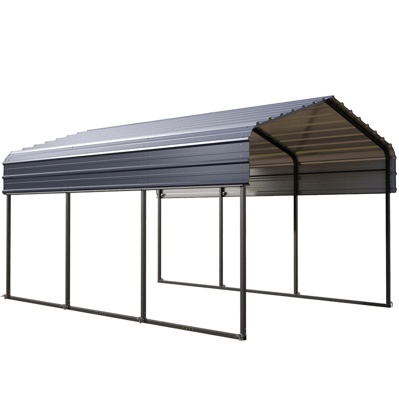 Sophia & William Carport Car Port Metal Canopy 10x15 ft Heavy Duty for Snow, Portable Garage Kit Shed Tent Shelter Metal Frame All Weather Outdoor for Boat with Anti-Leak Seam Taped, Dark Grey