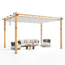 10x13 Ft Outdoor Retractable Pergola with Sun Shade Canopy, Heavy-Duty Aluminum Canopy Pergola Kits for Backyard, Faux Wood Grain Metal Patio Gazebo for Garden, Porch Beach, Grape Trellis - Beige