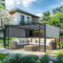 LUXIJOY 13' x 15' Aluminum Retractable Pergola, Modern Silver Outdoor Patio Gazebo with Fixed Canopy and Unique Column Design