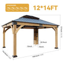 ZIENLIFE 12x14 ft Cedar Wood Gazebo with Sunlight Roof &Storage Cabinet, Hardtop Gazebo with Galvanized Steel Double Roof, Heavy Duty Pavilion for Patio Lawn and Garden