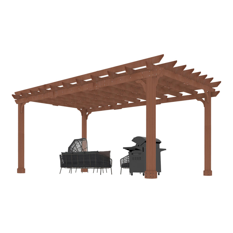 Yardenaler 12 x16 FT Wooden Pergola, Cedar Wood Gazebo with Flat Roof, Outdoor Garden Shelter with Stakes Included, Patio, Deck, Backyard, Lawn