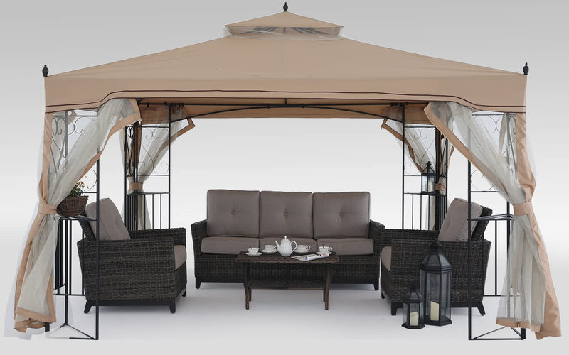 MASTERCANOPY 10x10 Patio Gazebo with Netting Screen Walls for Lawn, Garden, Backyard and Deck Beige
