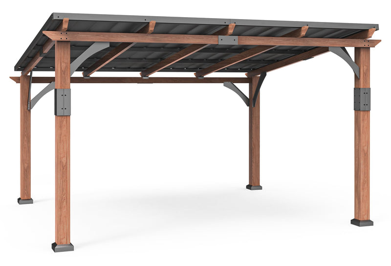 Macrout 12'x14' Outdoor Gazebo, Heavy Duty Pergola with Sloped Metal Roof and Aluminum Frame, Permanent Gazebos for Patio, Decks, Backyard, Garden, 4756 (Sloped Roof + Brown Frame, 12'x14')
