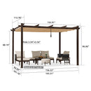 PURPLE LEAF 10' x 13' Outdoor Retractable Pergola Aluminum with Sun Shade Canopy DIY Patio Modern Heavy-Duty Brown Shelter for Garden Yard Pavilion Grape Trellis Porch, Beige