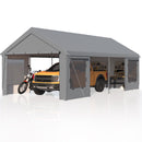 EROMMY 12' x 24' Heavy Duty Carport，Portable Garage with UV Protection & Steel Frame, Car Port with Removable Sidewalls, All-Season Car Canopy for Tractor, Truck, Boat, Outer Gray and Inner White