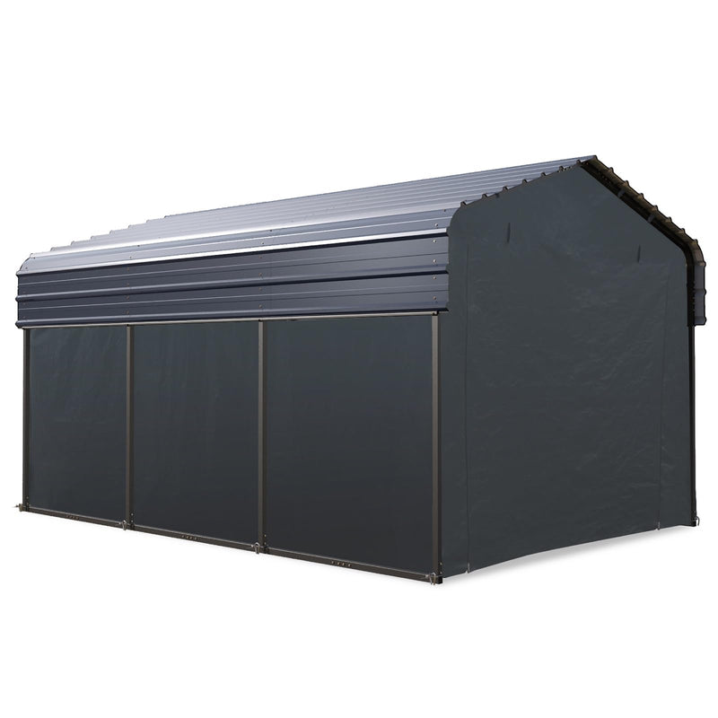 Carport Car Port Metal Canopy 10x15 ft Heavy Duty for Snow, Portable Garage Kit Shed Tent Shelter Metal Frame All Weather Outdoor for Boat with Removable Sidewalls, Dark Grey, Sophia & William