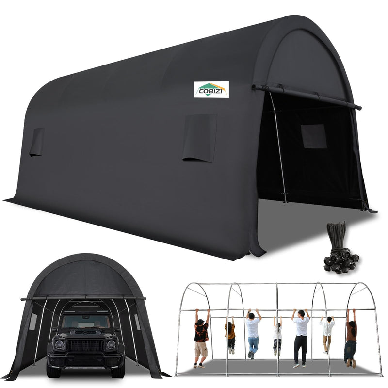 COBIZI Carport 12x20 FT Heavy Duty, Portable Garage, Carport Canopy with All-Steel Metal Frame & Vents, Round Style Outdoor Storage Shed for Car, Truck, Boat, Patio Furniture Anti-Snow Waterproof