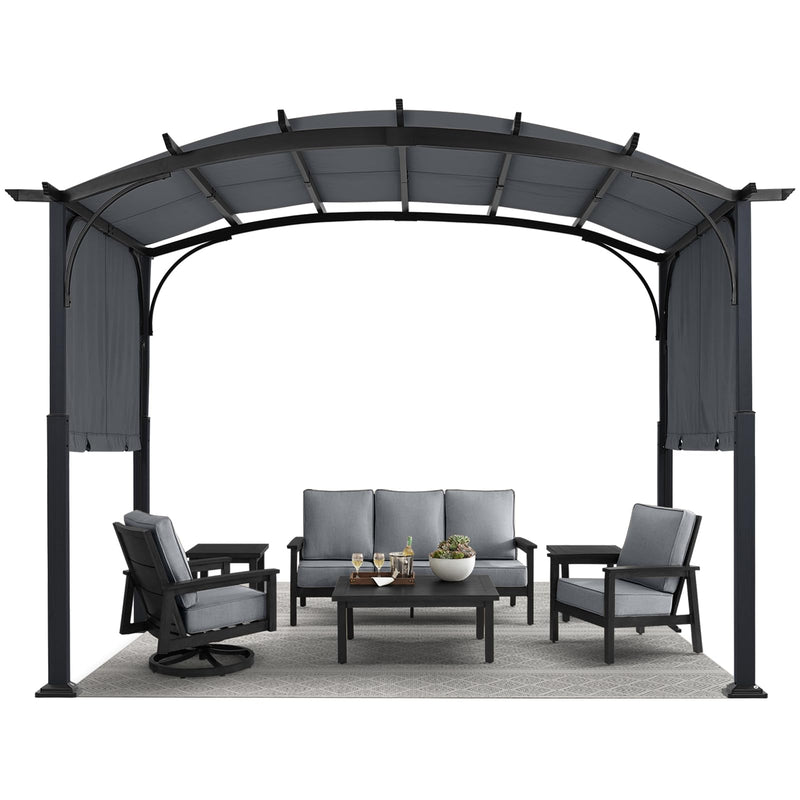 MASTERCANOPY 10x10ft Outdoor Retractable Pergola with Sun Shade Canopy Patio Metal Garden Pergola,Dark Grey